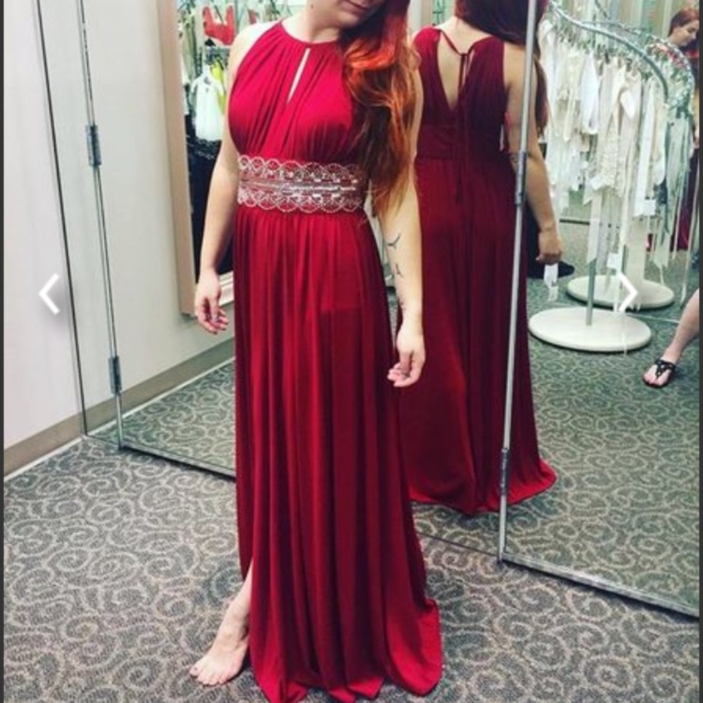 R&M Richards Keyhole Beaded Waist Gown